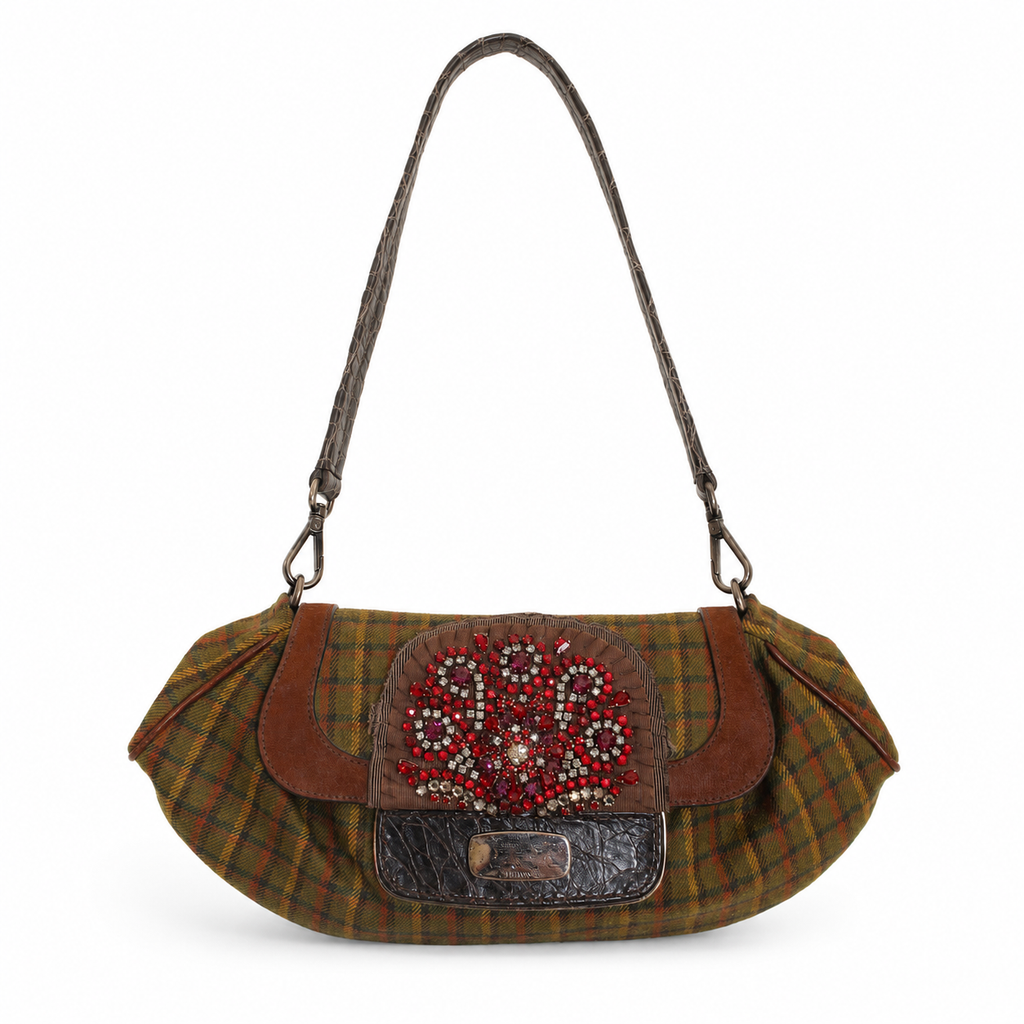 Prada 2004 Fall Vichy Ricamo Skipper Shoulder Bag
